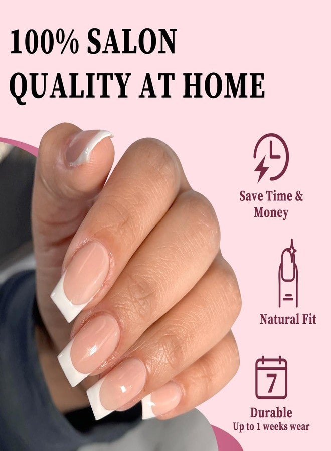 Lifextol 140PC White French Tip Press on Nails Short Fake Nails Press ons with 5*Adhesive Tabs, Pink Square Acrylic Nail Press on Nail French Tip Nails False Artificial Fingernails Stick on Nails-F - Image 2
